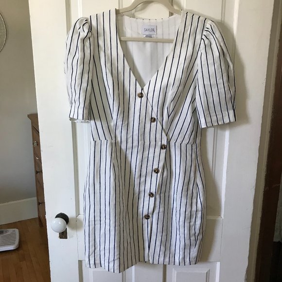 Saylor Pauline Linen Pinstriped Dress - Picture 2 of 5
